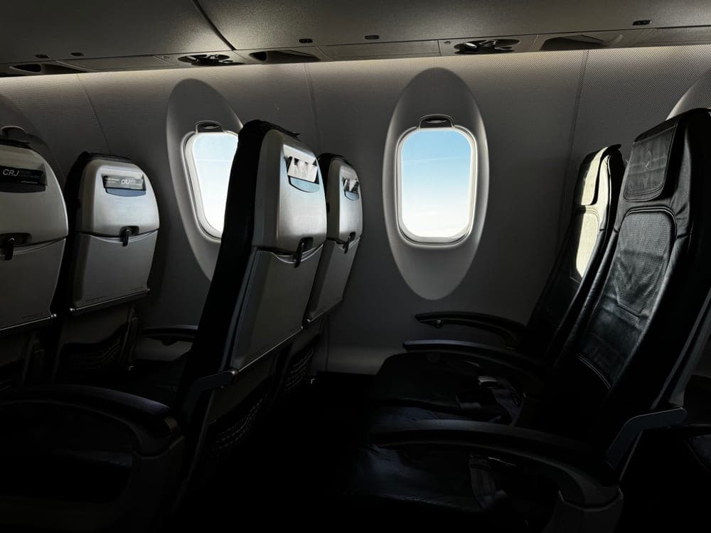 Night view from an airplane cabin window seat